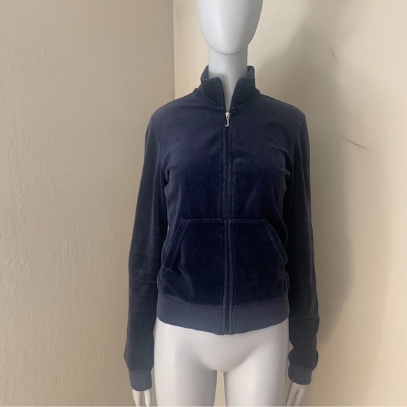 JUICY COUTURE Rare Vintage 2006 Velour Track Jacket Zip Up Navy Blue Size Medium - Picture 3 of 16